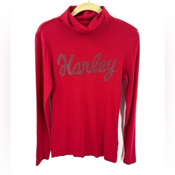 Harley-Davidson Sweaters - Harley Davidson Turtleneck Womens Medium Rhinestone Logo Ribbed Stretch Biker